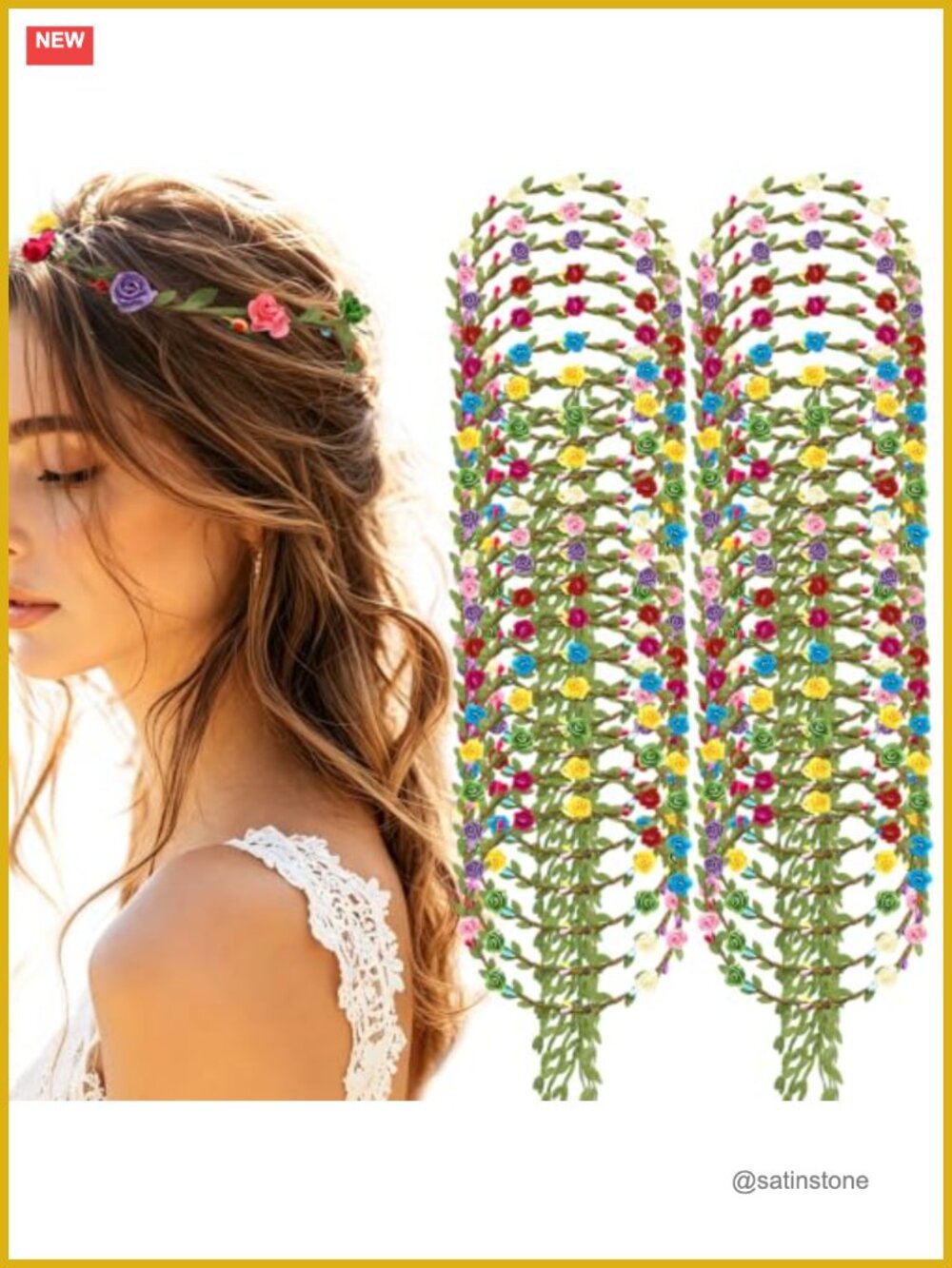 100 PCS Paper Plastic Flower Headbands Boho Floral Crowns for Women